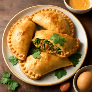 Zöldséges empanada ropogós tésztával tálalva