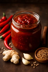 Chili chutney készítve, édes és fűszeres, tökéletes kiegészítő indiai ételekhez