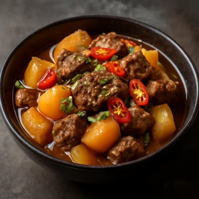 Chili-s Nikujaga burgonyával és marhahússal tálalva