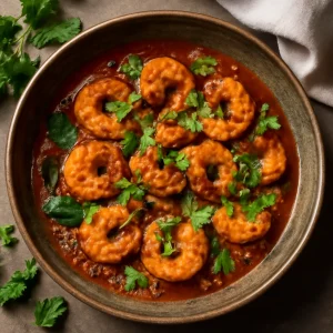Garnélarákos curry friss korianderrel tálalva