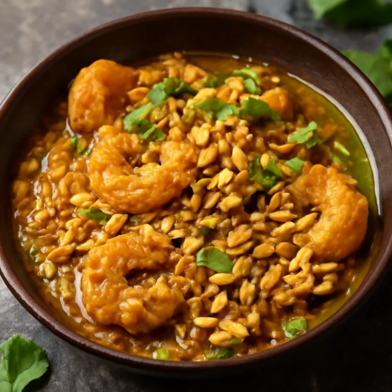 Chingri bhuna garam masalával, indiai fűszeres shrimp étel mandulával