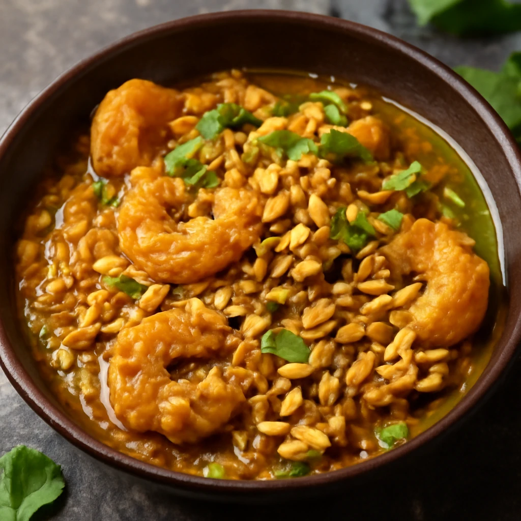 Indiai fűszeres shrimp étel garam masalával és mandulával