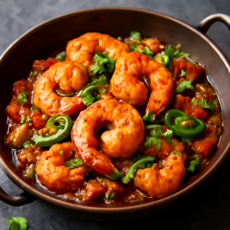 Chingri bhuna zöld chilivel, fűszeres rák és friss koriander