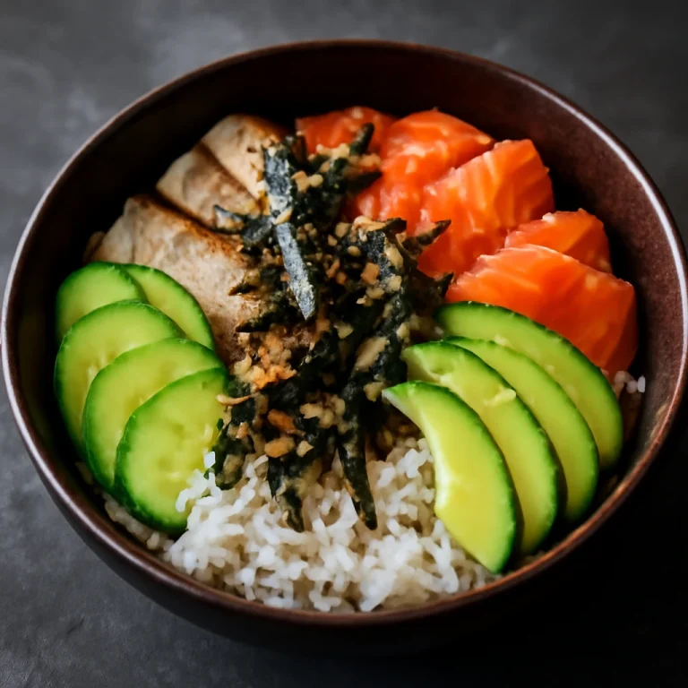 Chirashi tál füstölt halakkal és friss zöldségekkel tálalva