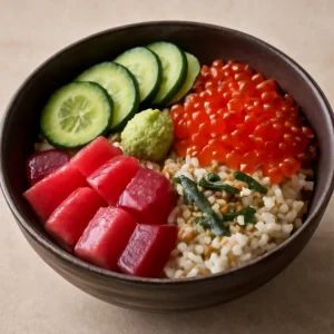 Japán étel ikrával és friss zöldségekkel