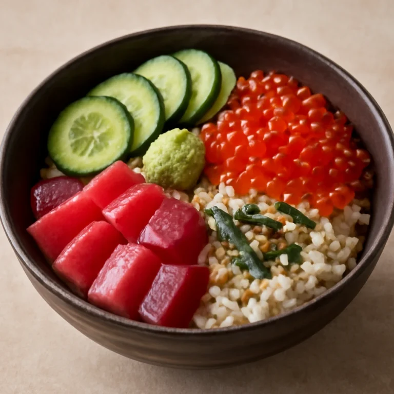 Chirashi tál ikrával és friss zöldségekkel tálalva