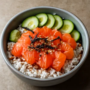 Japán étel lazaccal és friss zöldségekkel