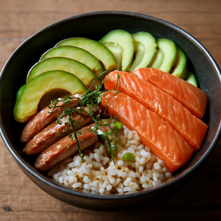 Chirashi tál pisztránggal és friss zöldségekkel tálalva