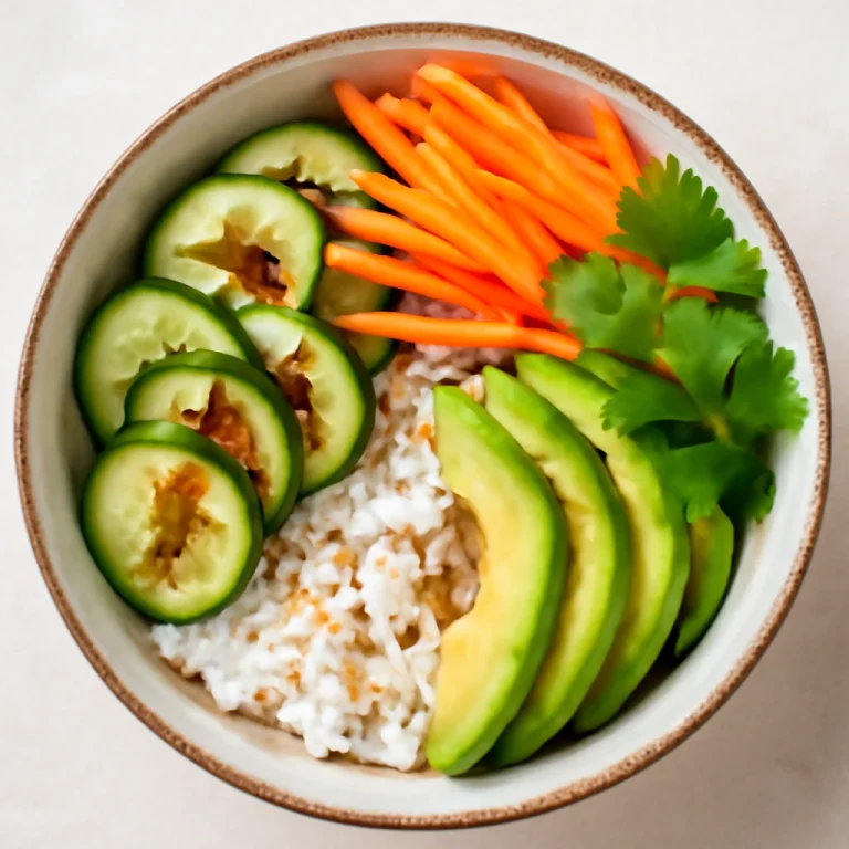 Chirashi tál zöldségekkel, rizses alappal, uborkával, sárgarépával és avokádóval