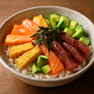 Japán sushi étkezés tamagóval, halakkal és friss zöldségekkel