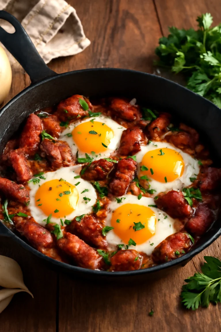 Chistorra con huevos, egy spanyol étel ropogós kolbásszal és szaftos tojással