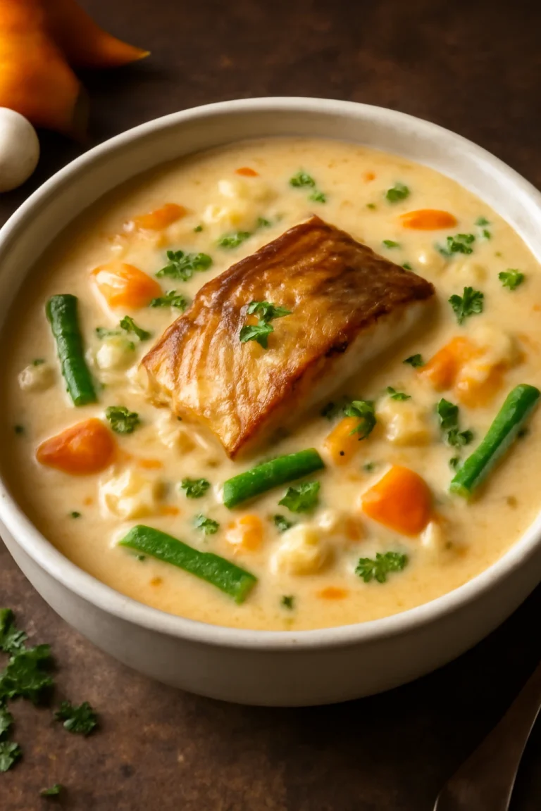 Chowder füstölt halakkal, gazdag tejszínes leves tenger gyümölcseivel