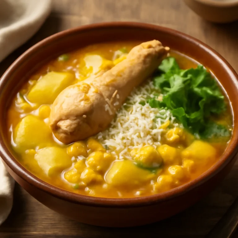 Chupe de gallina, gazdag csirkeleves kukoricával és burgonyával tálalva, parmezán sajttal