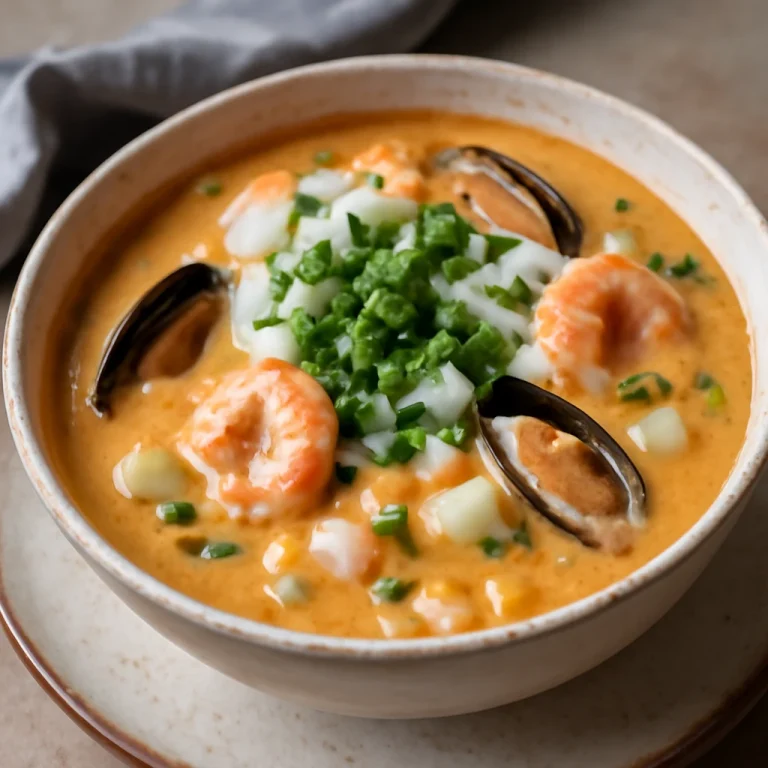 Chupe de mariscos, tengeri herkentyűs leves, tejföllel és friss zöldségekkel