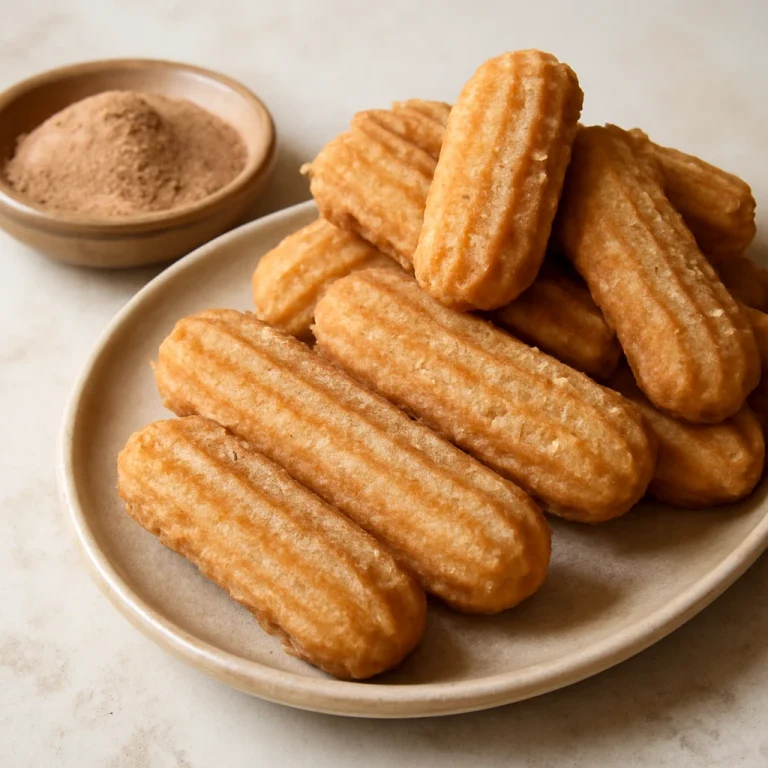 Frissen sült churro keksz, fahéjjal és cukorral díszítve