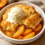 Cobbler barackkal, egy sütemény friss barackkal és omlós tésztával