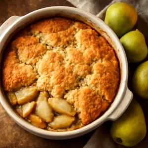 Friss körtés cobbler, fahéjas tésztával
