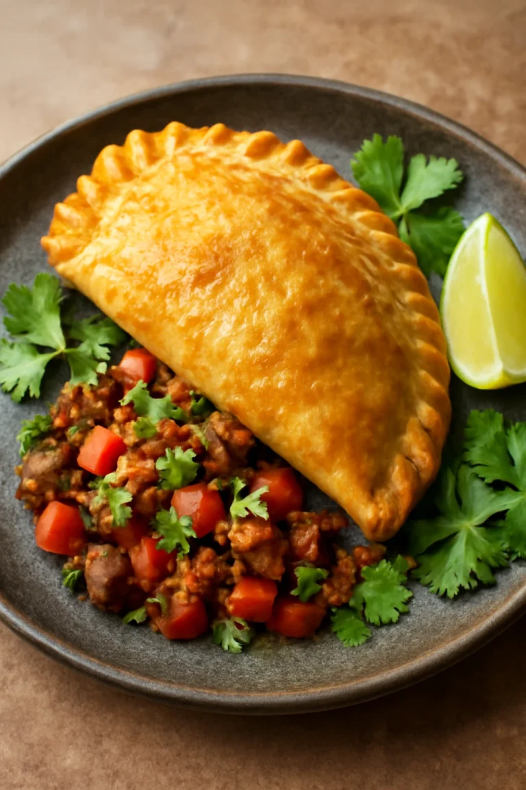 Cornish pasty mexikói stílusban, friss korianderrel és lime levével tálalva