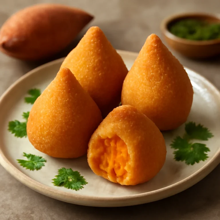 Coxinha édesburgonyával, ropogós édesburgonyás túróval töltött brazil étel
