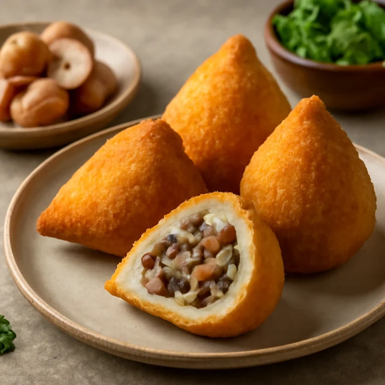 Coxinha gombával, ropogós gombás túróval töltött brazil étel