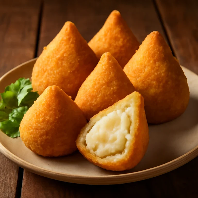 Coxinha rizsliszttel, ropogós rizslisztes túróval töltött brazil étel