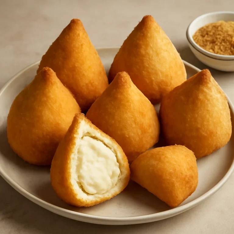 Coxinha tojásmentes, ropogós tojásmentes túróval töltött brazil étel