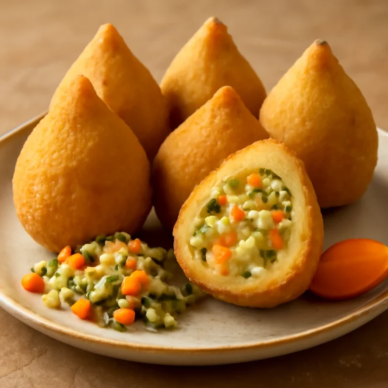 Coxinha zöldségekkel, ropogós zöldséges túróval töltött brazil étel