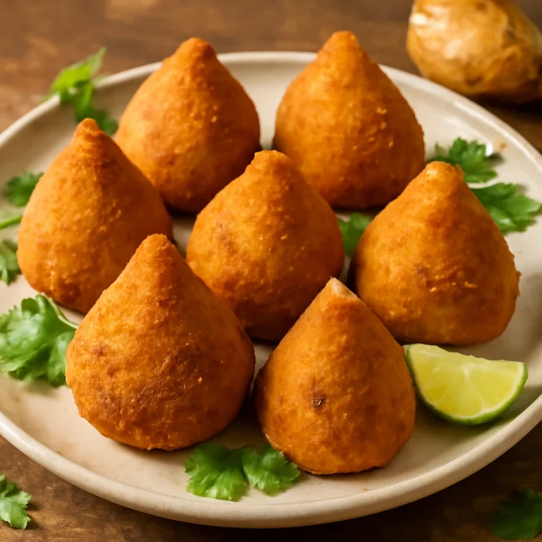 Coxinha gluténmentes, ropogós csirke falatkák friss korianderrel díszítve