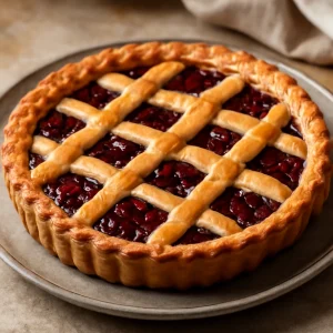 Olasz Crostata meggylekvárral tálalva