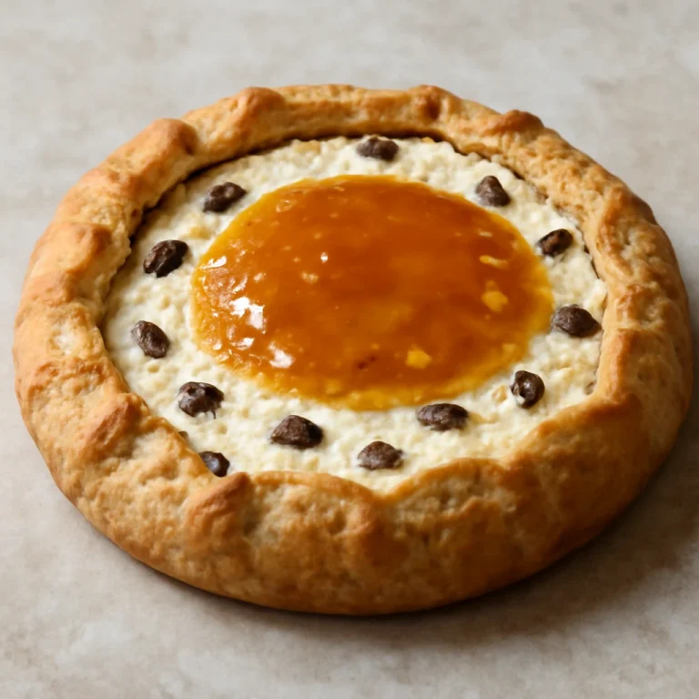 Crostata ricottával és mazsolával, baracklekvárral a tetején