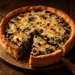 Friss, ropogós crostata gombával és sajttal, gazdag ízekkel