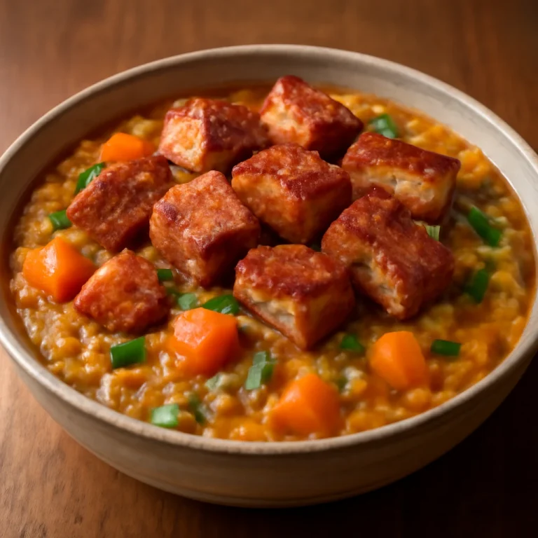 Cuchuco con chicharrón, ropogós sertéshússal és fűszeres zöldségekkel