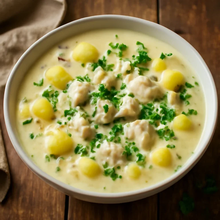 Cullen Skink burgonyával tálalva, gazdag hal ízekkel