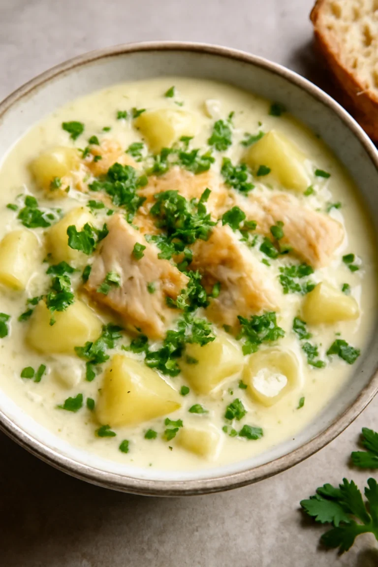 Cullen Skink tejszínnel, friss petrezselyemmel tálalva