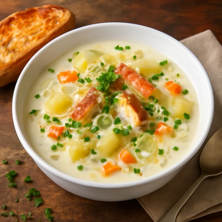 Cullen skink füstölt haddockkal, friss petrezselyemmel tálalva