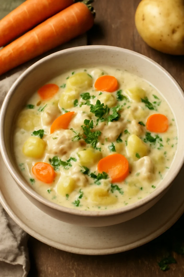 Cullen skink sárgarépával, tálalva friss petrezselyemmel
