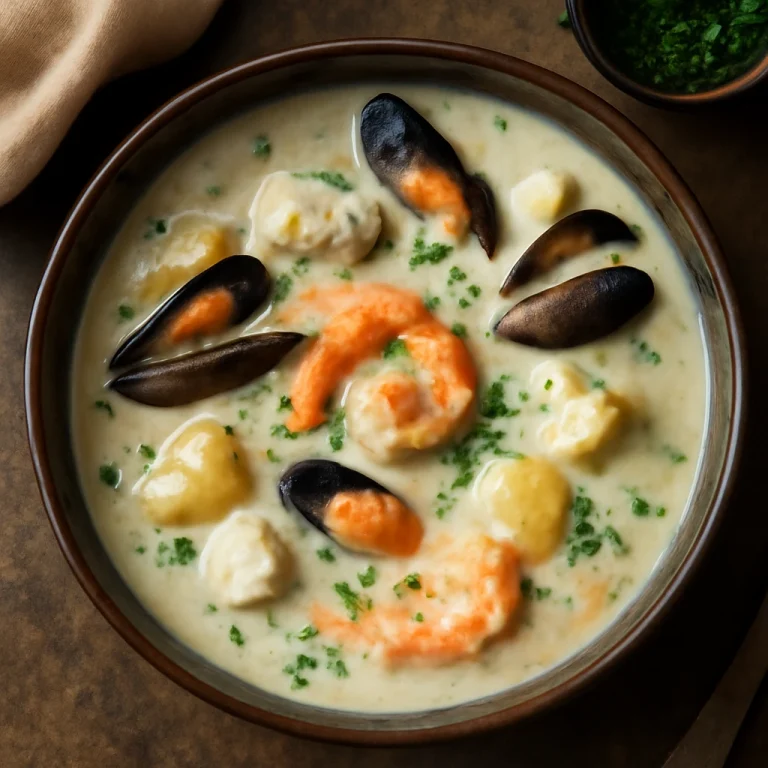 Cullen skink tenger gyümölcseivel, krémes halleves tálalva