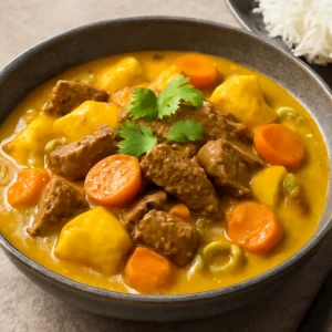 Japán curry-s étel gazdag ízekkel, marhahússal és zöldségekkel