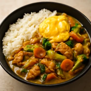 Japán Oyakodon curry-zöldségekkel tálalva