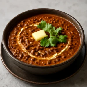 Indiai Dal Makhani fekete lencsével és gazdag fűszerekkel