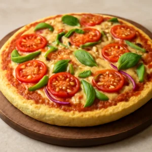 Friss, zöldséges dhokla pizza, fűszeres tésztával és sajttal