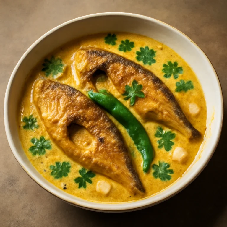 Doi Ilish fokhagymával tálalva, friss korianderrel