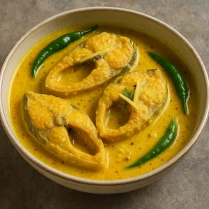 Hilsa hal selymes joghurtos szósszal és gyömbérrel