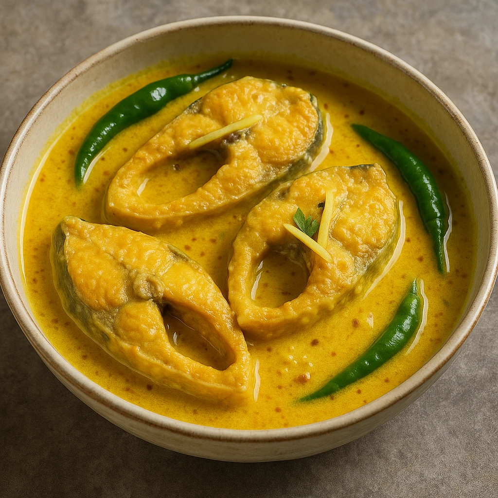 Hilsa hal selymes joghurtos szósszal és gyömbérrel