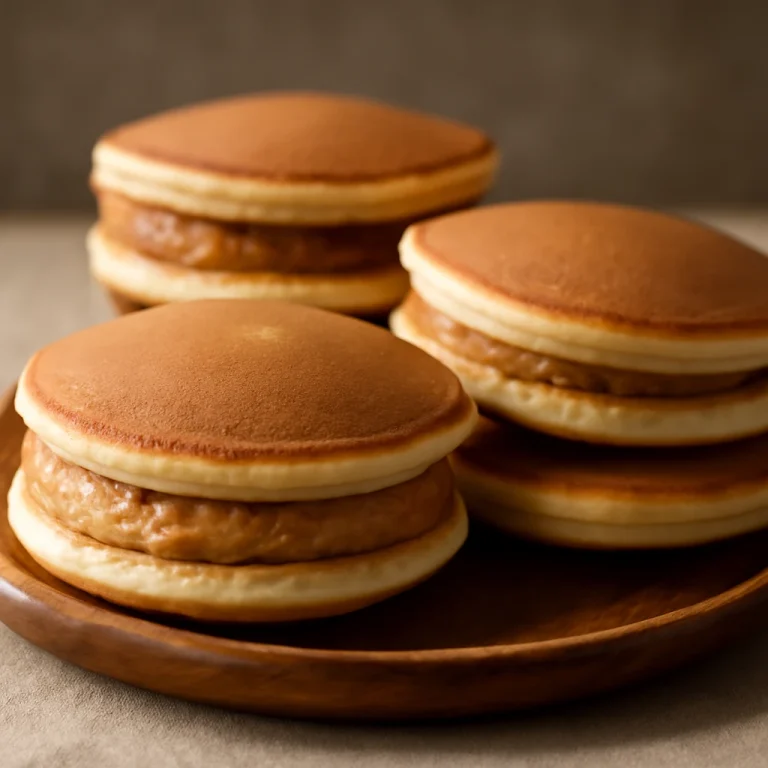 Dorayaki mogyoróvajjal, friss palacsinta töltve mogyoróvajjal, finom textúrával