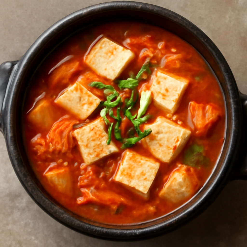 Friss Ã©s gazdag koreai Dubu Jjigae tofu leves