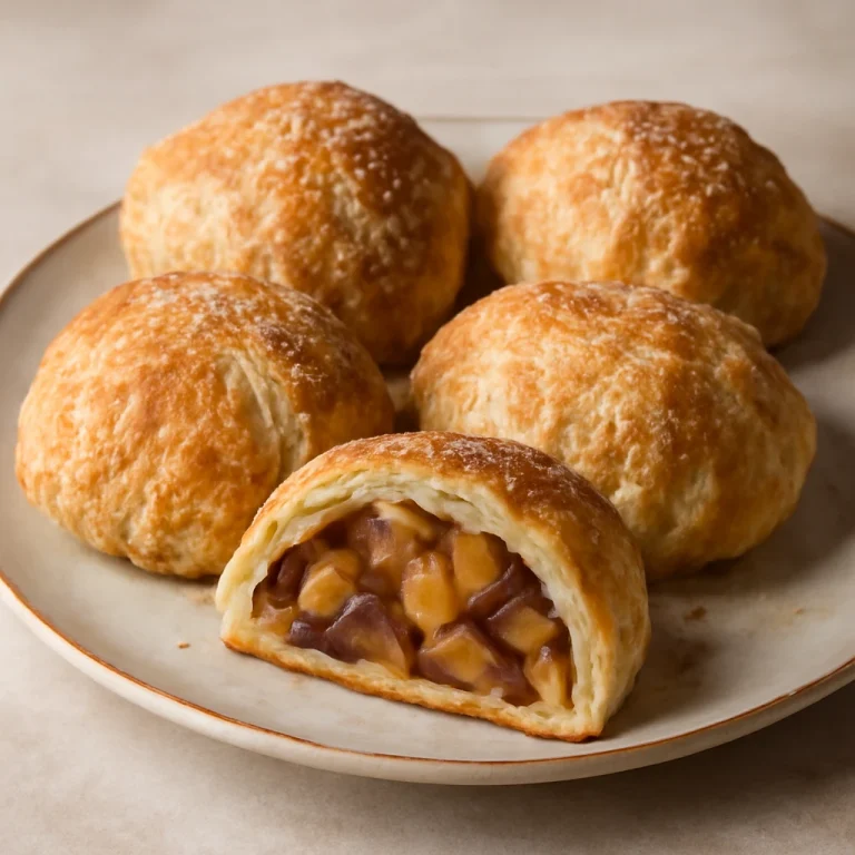 Eccles cake alma és fahéj töltelékkel, leveles tészta