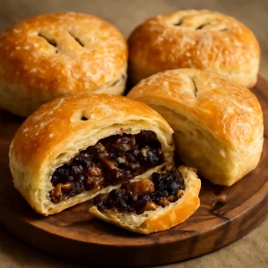 Angol Eccles Cake, mézes töltelékkel és fűszerekkel