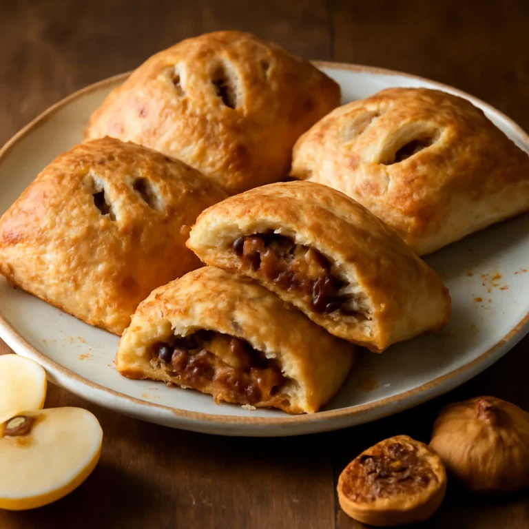 Eccles cake vegán változatban, friss gyümölcsökkel és fahéjas töltelékkel.