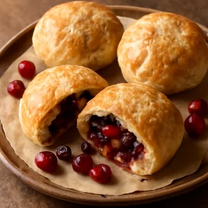 Friss vörösáfonyás Eccles cake tálalva